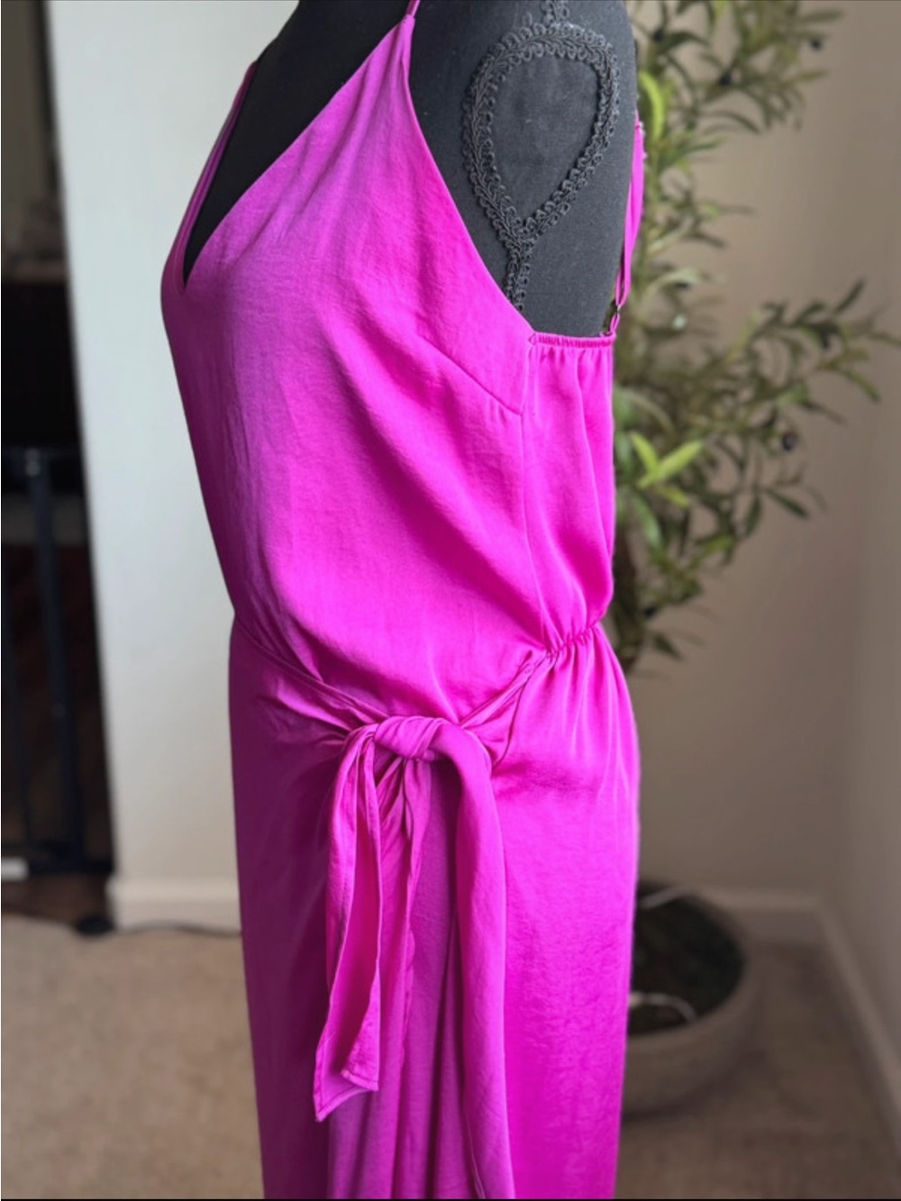 Tyche Fuchsia Midi Slip Dress with Side Knot - Picture 3 of 6